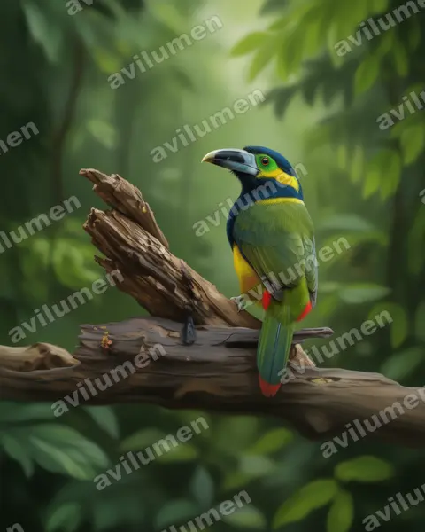 Ilustración en Realista: Selenidera maculirostris (Tucancito de pico maculado)