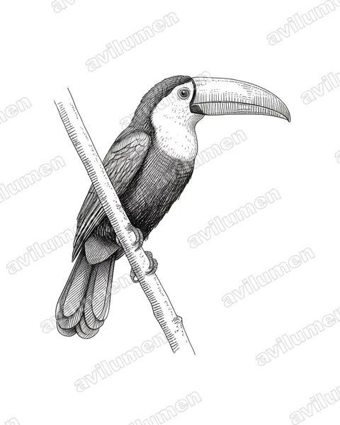 Ilustración en Tinta: Selenidera reinwardtii (Tucanete de Reinwardt)