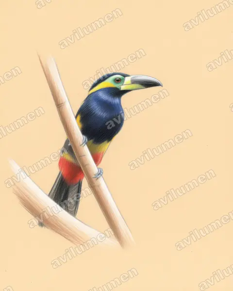 Ilustración en Lápiz de color: Selenidera reinwardtii (Tucanete de Reinwardt)