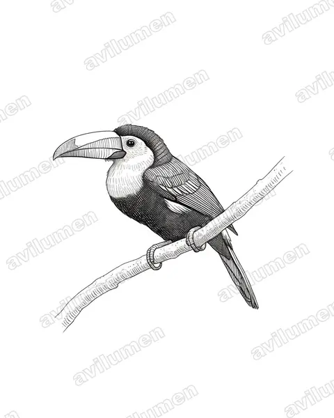 Illustration Encre : Selenidera spectabilis (Toucanet à oreilles d'or)