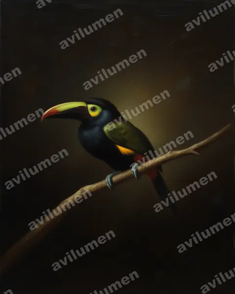 Illustration Huile : Selenidera spectabilis (Toucanet à oreilles d'or)