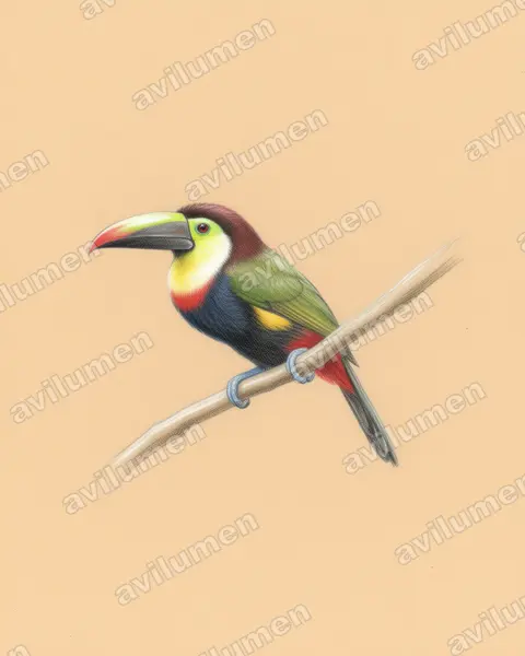 Illustration Crayon de couleur : Selenidera spectabilis (Toucanet à oreilles d'or)