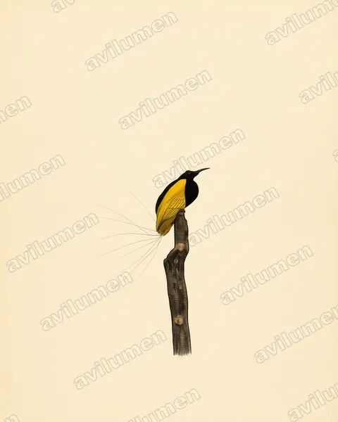 Vintage plate illustration: Seleucidis melanoleucus (Twelve-wired Bird-of-paradise)