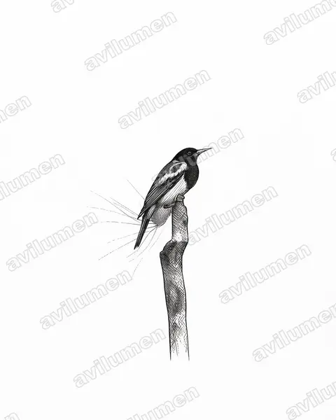 Ink illustration: Seleucidis melanoleucus (Twelve-wired Bird-of-paradise)