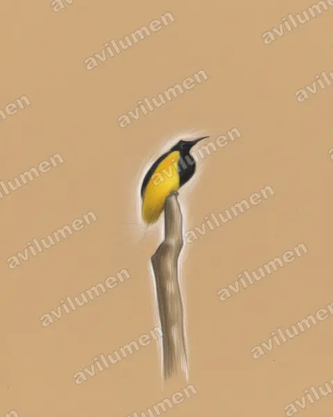 Colored pencil illustration: Seleucidis melanoleucus (Twelve-wired Bird-of-paradise)