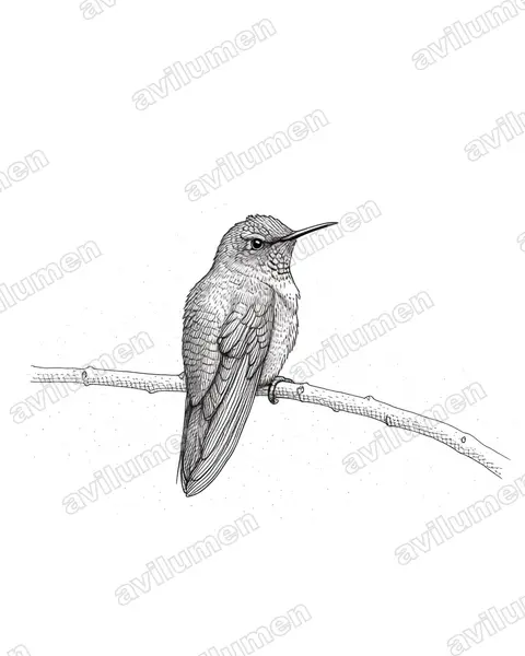 Illustration Encre : Sephanoides fernandensis (Colibri robinson)