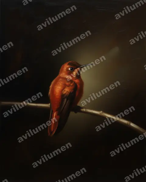 Illustration Huile : Sephanoides fernandensis (Colibri robinson)