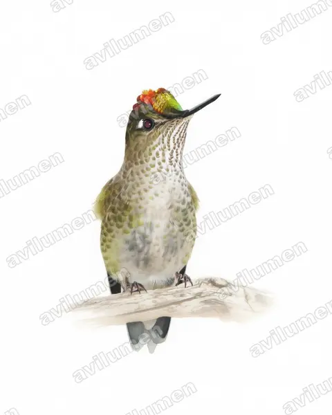 Watercolor illustration: Sephanoides sephaniodes (Green-backed firecrown)