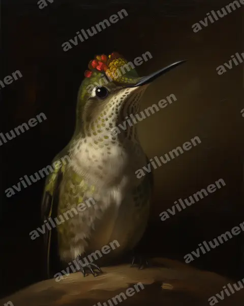 Oil illustration: Sephanoides sephaniodes (Green-backed firecrown)