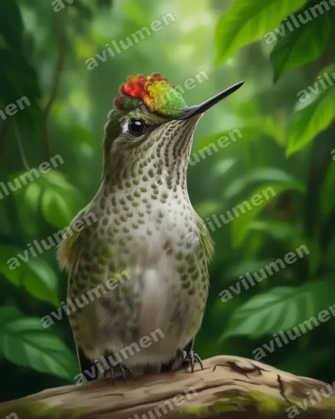 Realistic illustration: Sephanoides sephaniodes (Green-backed firecrown)