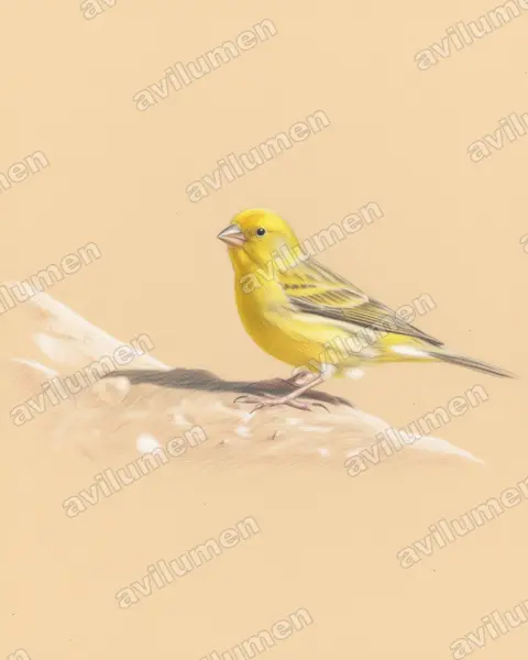 Illustration im Stil Buntstift: Kanarengirlitz (Serinus canaria)