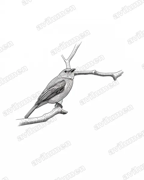 Grey-tailed Piha（Snowornis subalaris）的钢笔墨线插画