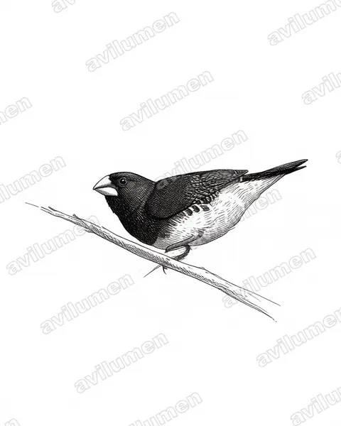 黑白文鸟（Spermestes bicolor）的钢笔墨线插画