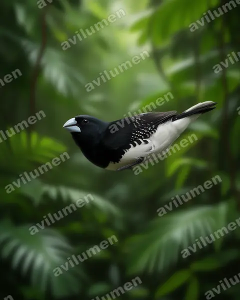 黑白文鸟（Spermestes bicolor）的写实插画