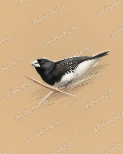 黑白文鸟（Spermestes bicolor）的彩色铅笔插画