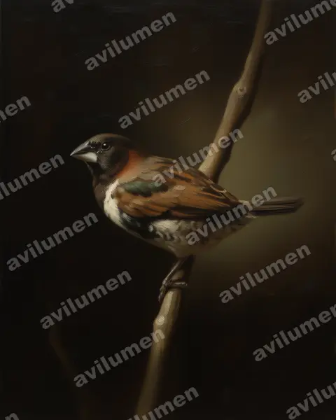 Oil illustration: Spermestes cucullata (Bronze mannikin)