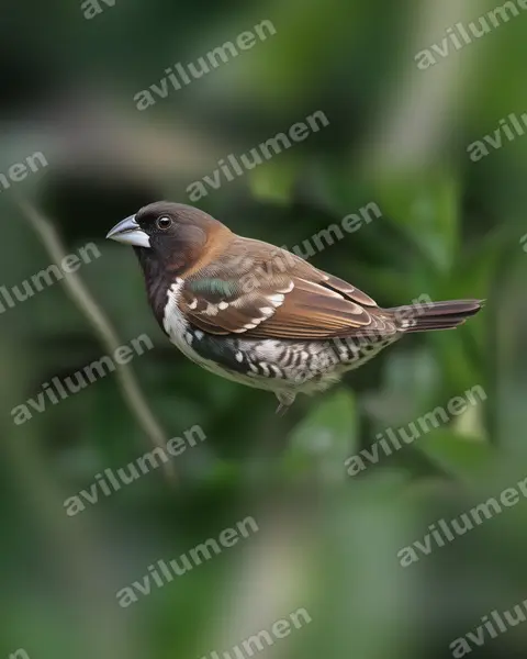 Realistic illustration: Spermestes cucullata (Bronze mannikin)