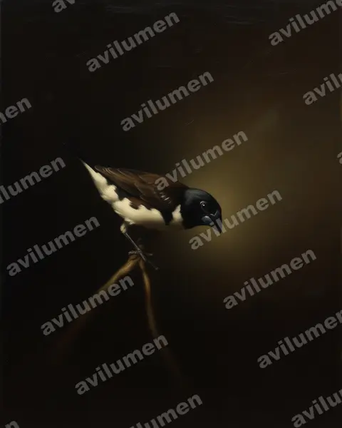 Oil illustration: Spermestes fringilloides (Magpie mannikin)