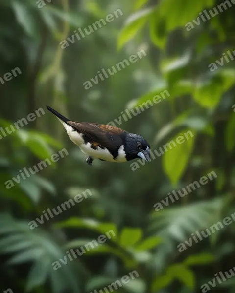 Realistic illustration: Spermestes fringilloides (Magpie mannikin)
