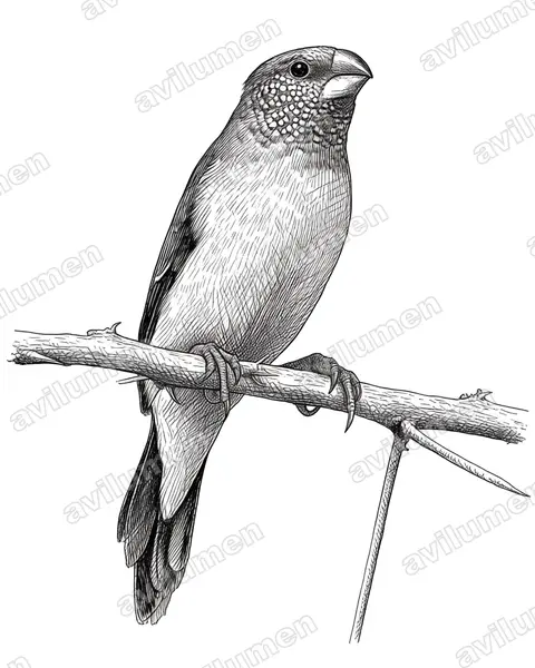 Ilustración en Tinta: Spermestes griseicapilla (Odontospiza caniceps)