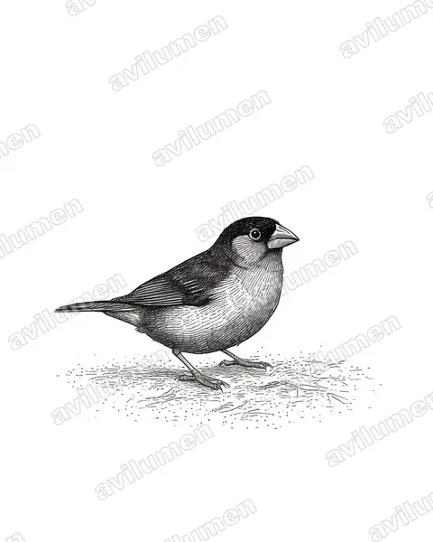 Ink illustration: Spermophaga haematina (Western bluebill)