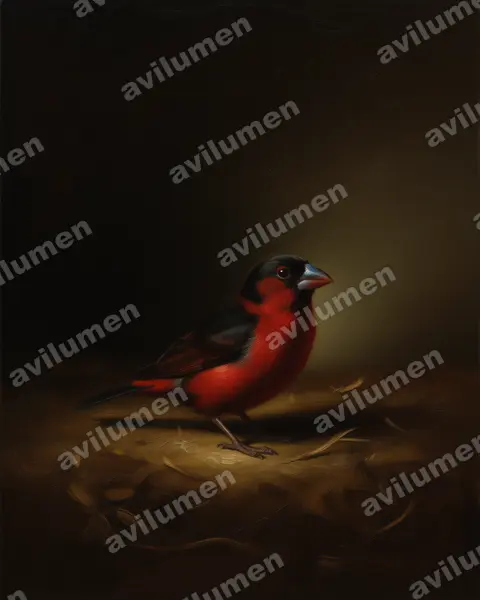 Oil illustration: Spermophaga haematina (Western bluebill)