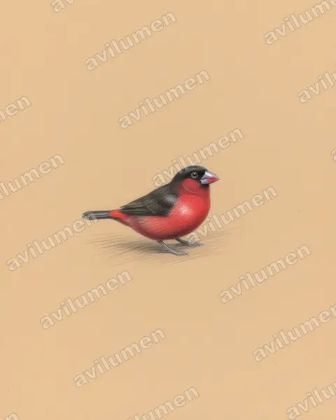 Colored pencil illustration: Spermophaga haematina (Western bluebill)