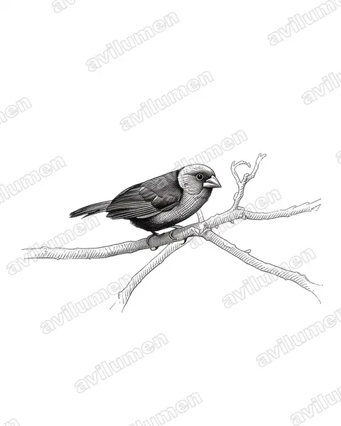 Ilustración en Tinta: Spermophaga ruficapilla (Estrilda piquigorda cabecirroja)