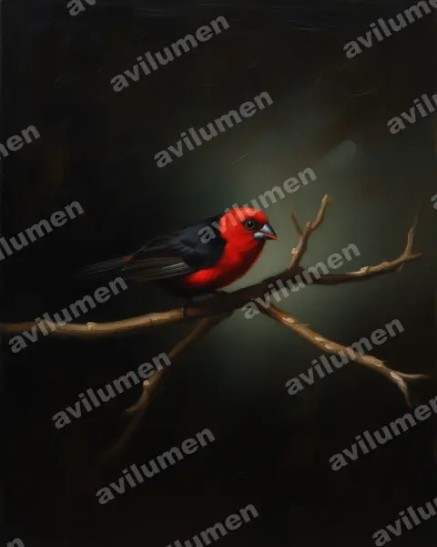 Ilustración en Óleo: Spermophaga ruficapilla (Estrilda piquigorda cabecirroja)