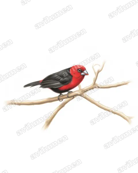 Ilustración en Lápiz de color: Spermophaga ruficapilla (Estrilda piquigorda cabecirroja)