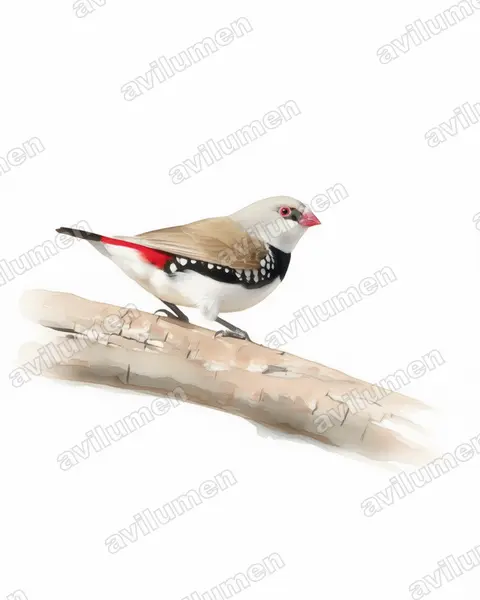 Ilustración en Acuarela: Stagonopleura guttata (Diamante moteado)