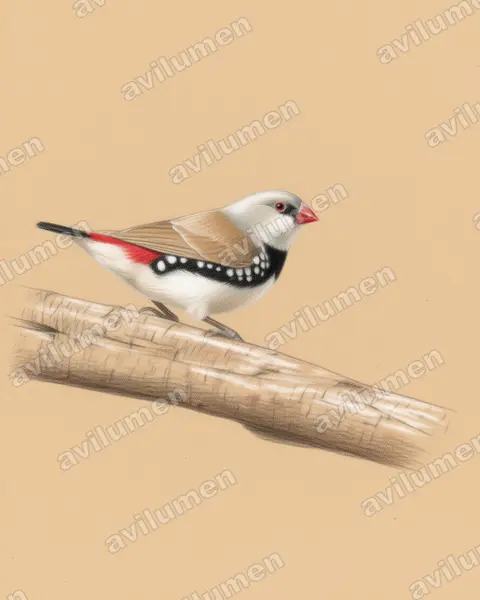 Ilustración en Lápiz de color: Stagonopleura guttata (Diamante moteado)