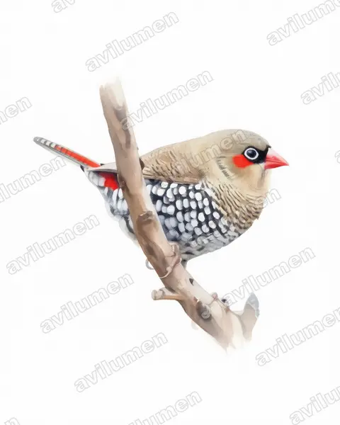 Ilustración en Acuarela: Stagonopleura oculata (Diamante orejirrojo)