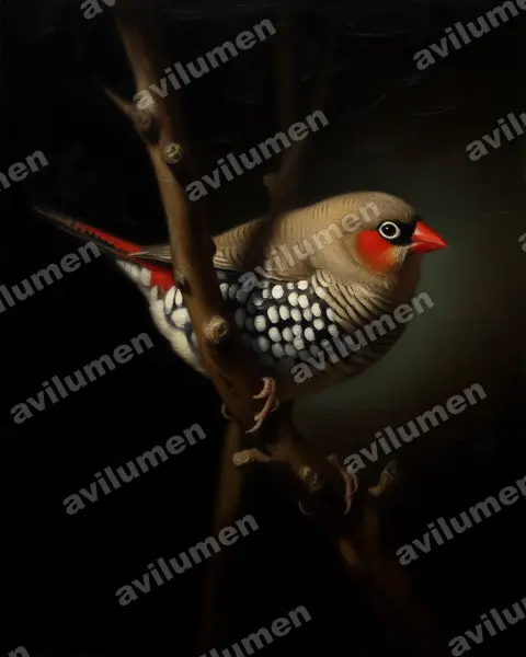 Ilustración en Óleo: Stagonopleura oculata (Diamante orejirrojo)
