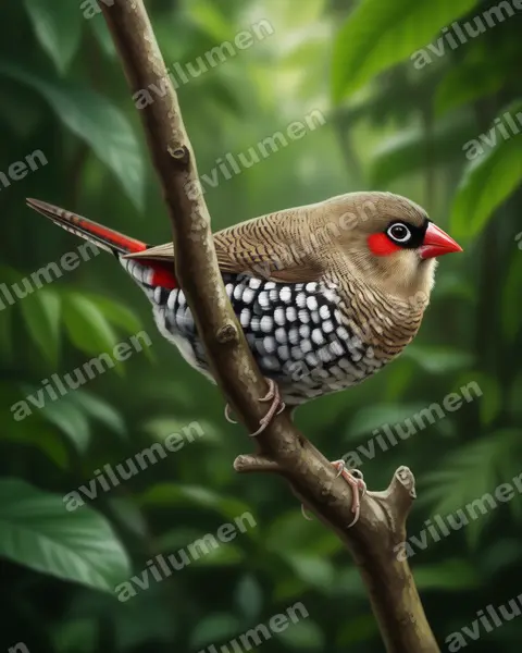 Ilustración en Realista: Stagonopleura oculata (Diamante orejirrojo)