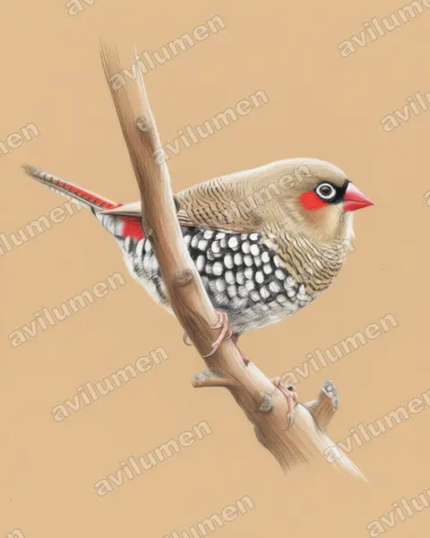 Ilustración en Lápiz de color: Stagonopleura oculata (Diamante orejirrojo)
