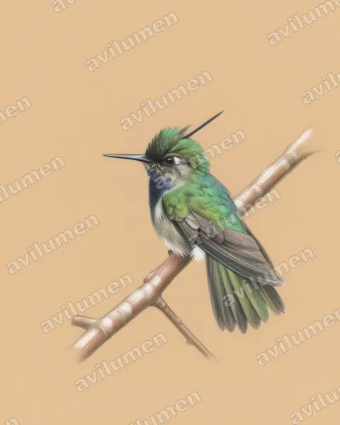 Ilustración en Lápiz de color: Stephanoxis lalandi (Colibrí copetón norteño)