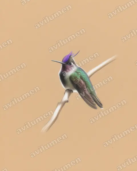 Illustration im Stil Buntstift: Violetthaubenelfe (Stephanoxis loddigesii)