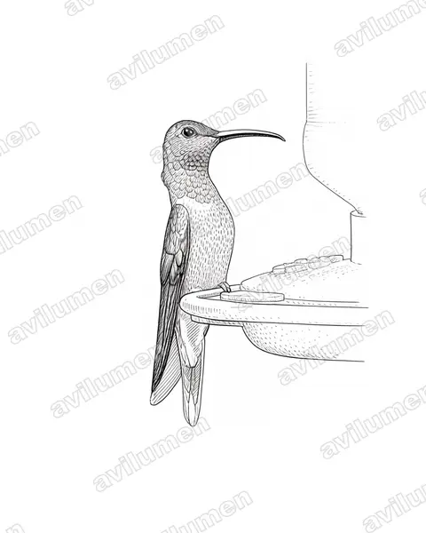 紫罗兰胸蜂鸟（Sternoclyta cyanopectus）的钢笔墨线插画
