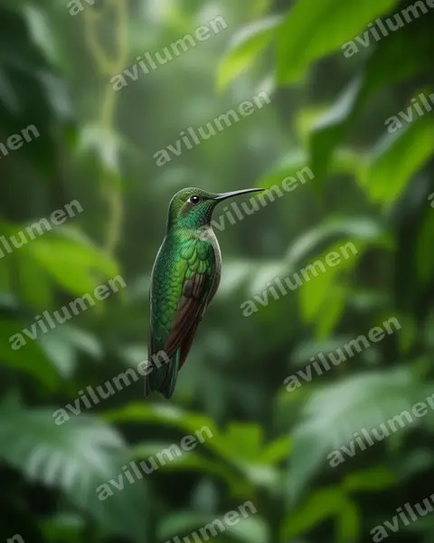 紫罗兰胸蜂鸟（Sternoclyta cyanopectus）的写实插画