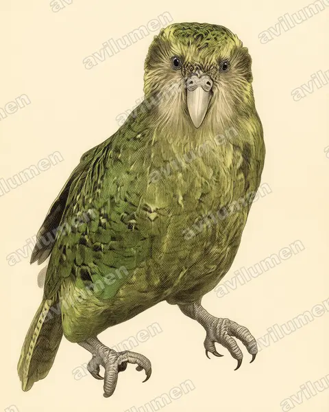 Illustration im Stil Historische Tafel: Kakapo (Strigops habroptila)