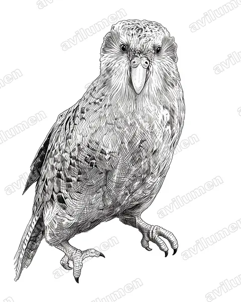 Illustration im Stil Tusche: Kakapo (Strigops habroptila)