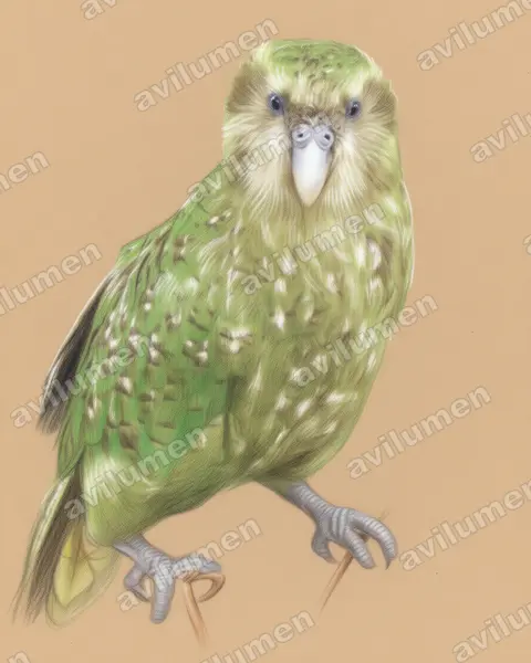 Illustration im Stil Buntstift: Kakapo (Strigops habroptila)