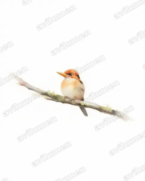 Illustration Aquarelle : Syma megarhyncha (Martin-chasseur montagnard)