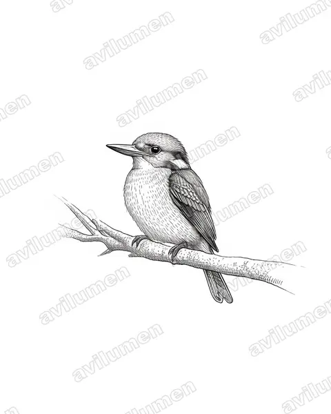 Illustration Encre : Syma megarhyncha (Martin-chasseur montagnard)