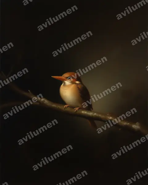 Illustration Huile : Syma megarhyncha (Martin-chasseur montagnard)