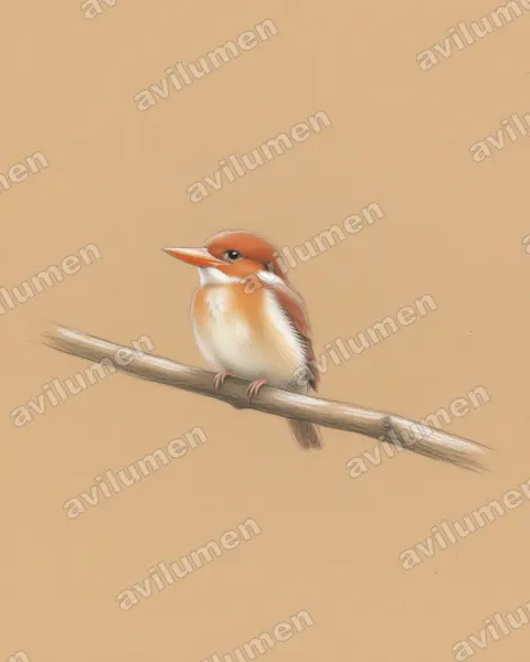 Illustration Crayon de couleur : Syma megarhyncha (Martin-chasseur montagnard)