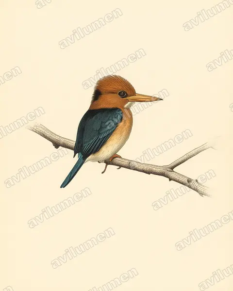 Vintage plate illustration: Syma torotoro (Yellow-billed Kingfisher)