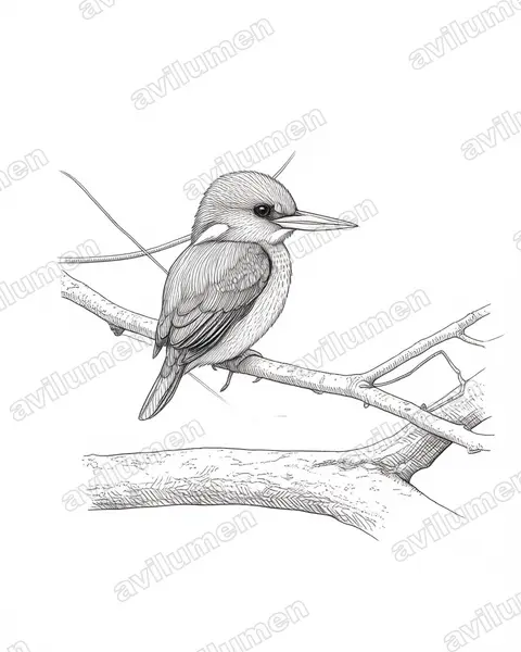 Ink illustration: Syma torotoro (Yellow-billed Kingfisher)