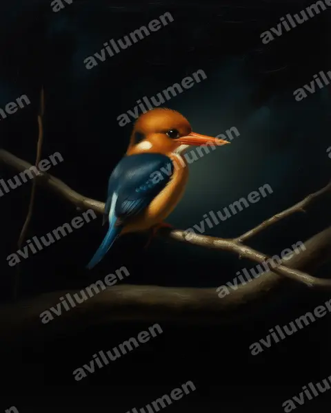 Oil illustration: Syma torotoro (Yellow-billed Kingfisher)